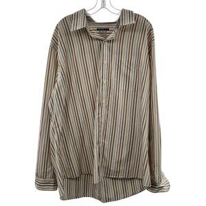 Van Heusen Studio Men's Long Sleeve Button Down Dress Shirt Tan/White Stripe XXL